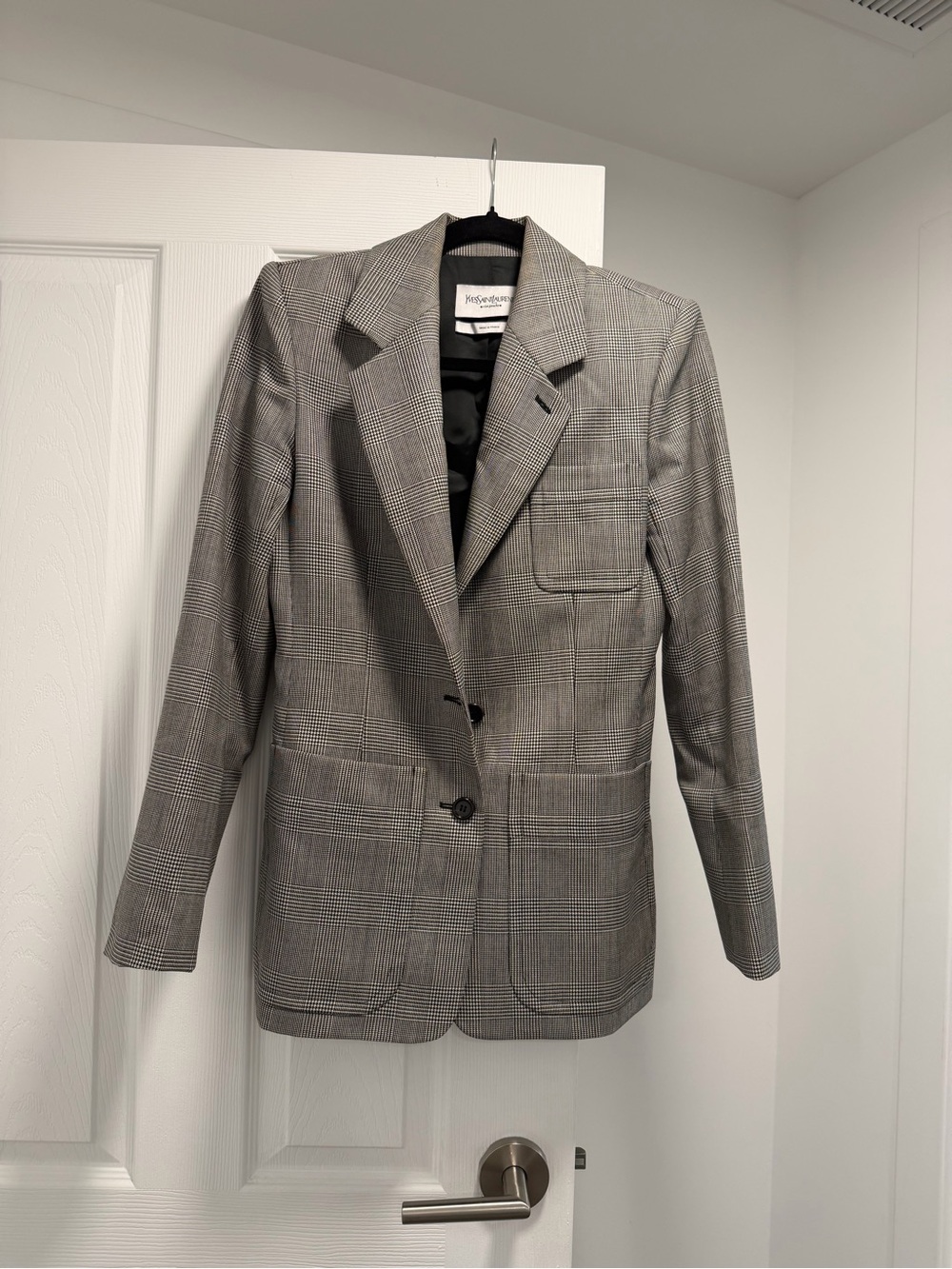 Yves Saint Laurent Black and Gray Glen Plaid Blazer Jacket